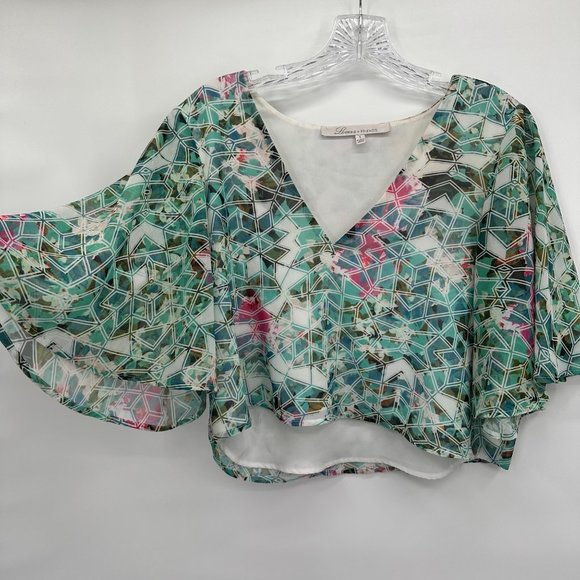 Lovers + Friends Gracie Green Split Sleeve Geometric Shift Boho Crop Top Small - Picture 3 of 9